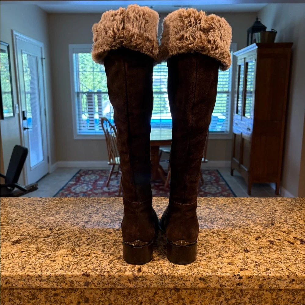 Aquatalia Suede Fur Lining Cuffed Over the Knee Riding  Boots Size 7 VGUC Italy